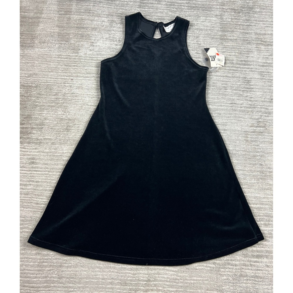 Giorgio Fiorlini Dress Womens Med Black Velvet Mini A-Line High Neck Sleeveless